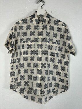 Madewell Women’s White Black Floral Short Sleeve Button-Up Camp Shirt Top XXS